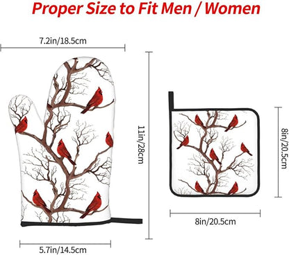 Winter Cardinal Birds Oven Mitts and Pot Holders Sets of 3 Kitchen Hot Pads Oven Gloves Heat Resistant Washable for Cooking Grilling Baking Christmas Holiday Kitchen Decor Cardinal Gifts for Women - Image 4