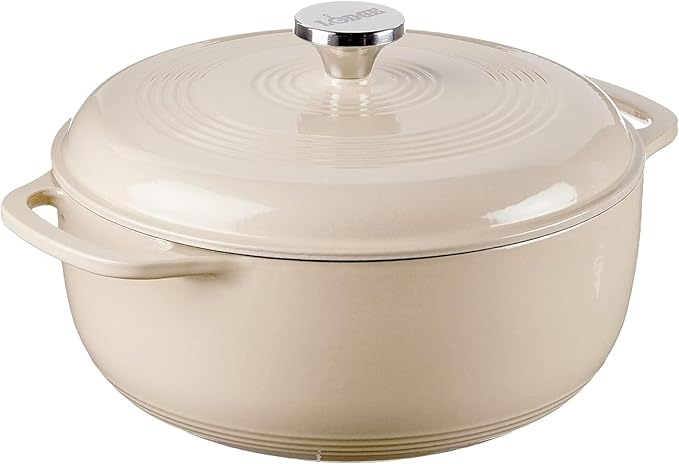 Lodge Essential Enamel Cast Iron Dutch Oven - Perfect for Bread Baking, Braising, Marinating & Slow Cooking - Features Moisture-Sealing Lid & Dual Handles - Kitchen Essentials - 6 Quarts - Sandalwood by Lodge