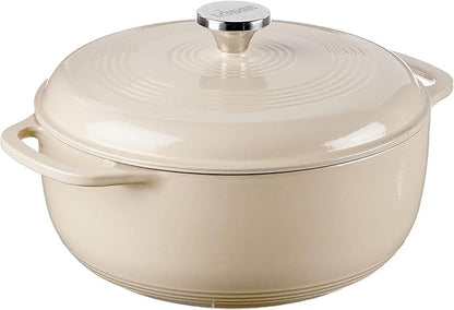 Lodge Essential Enamel Cast Iron Dutch Oven - Perfect for Bread Baking, Braising, Marinating & Slow Cooking - Features Moisture-Sealing Lid & Dual Handles - Kitchen Essentials - 6 Quarts - Sandalwood by Lodge