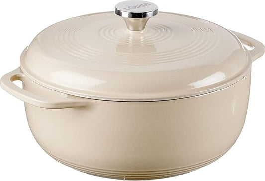 Lodge Essential Enamel Cast Iron Dutch Oven - Perfect for Bread Baking, Braising, Marinating & Slow Cooking - Features Moisture-Sealing Lid & Dual Handles - Kitchen Essentials - 6 Quarts - Sandalwood by Lodge