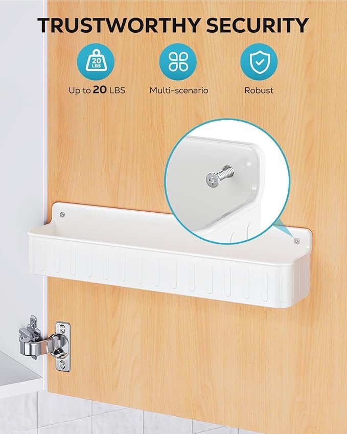 Nieifi Spice Rack Wall Mount, Spice Organizer for Spice Jars, Screw or Adhesive Hanging Organizer for Kitchen Cabinet or Pantry Door, 4 Pack, White, ABS Plastic - Image 4