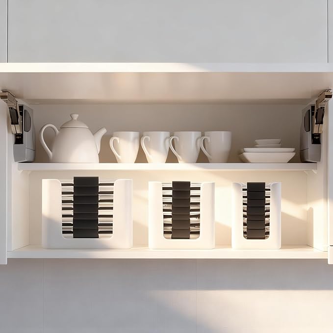 Food Container Lid Organizer for Rubbermaid Brilliances nap-on lids,Food Container Lid Organizer for Kitchen Cabinet (3-Piece) - Holds 24 Lids for 4.7 & 3.2 Cup,1.3 Cup,0.5 Cup Containers (White)