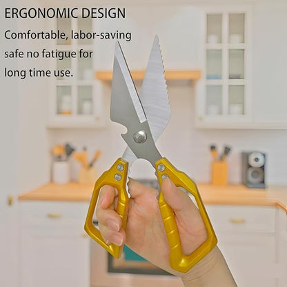 Meat Scissors Heavy Duty Sharp Shears Kitchen Scissors all Purpose, Stainless Steel Kitchen Shears, Kitchens Accessories Cooking Shear for Meat Chicken Fish Poultry Herb Bread(Gold)