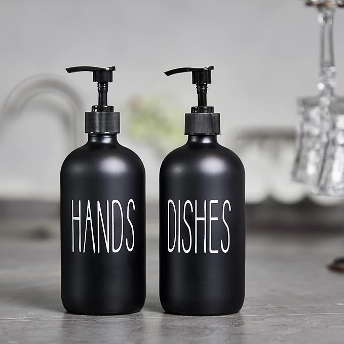 COHOSEGE Glass Soap Dispenser Set 2 Pack,Contains Hand and Dish Soap Dispenser.Premium 16 Oz Black Kitchen Soap Dispenser Set for Kitchen Sink and Farmhouse Decor - Image 4