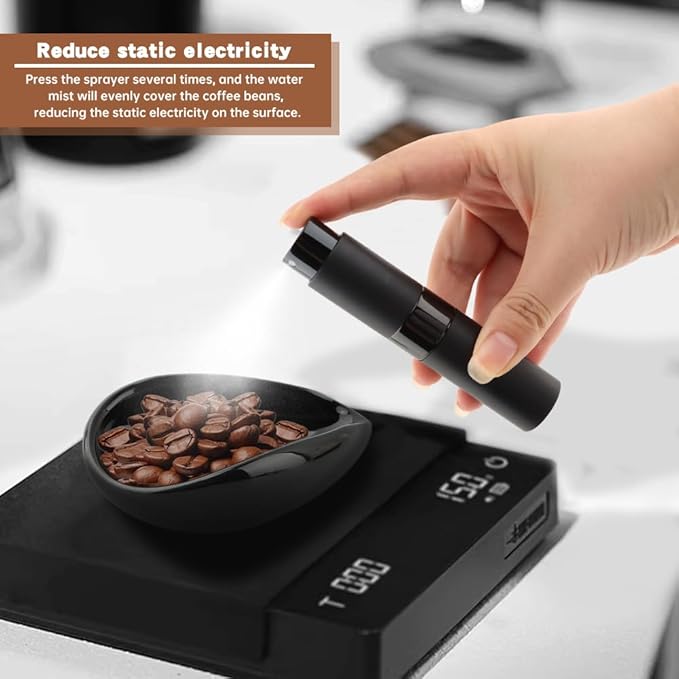 Coffee Bean Dosing Cup,Wood/Ceramic Coffee Dosing Tray Coffees Bean Weighing Tray Weigh Coffees Beans Container,with Spray Bottle Measuring Spoon For Coffe e Or Tea - Image 4