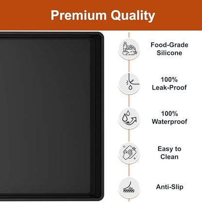 ukeetap Extra Thick Silicone Mat Waterproof with Raised Edge 22" x 19", Under Sink Mat for Kitchen & Bathroom, Kitchen Cabinet Liner, Multi-Purpose for Storage & Protection, Black