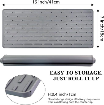 Silicone Coffee Mat, 16"X7" Heat-Resistant,Eco-friendly,Hygienic Drying Pad,Leak-Proof and Non-Slip,Removable Silicone Mat with Concave and Convex Design,（Gray 16X7） - Image 2