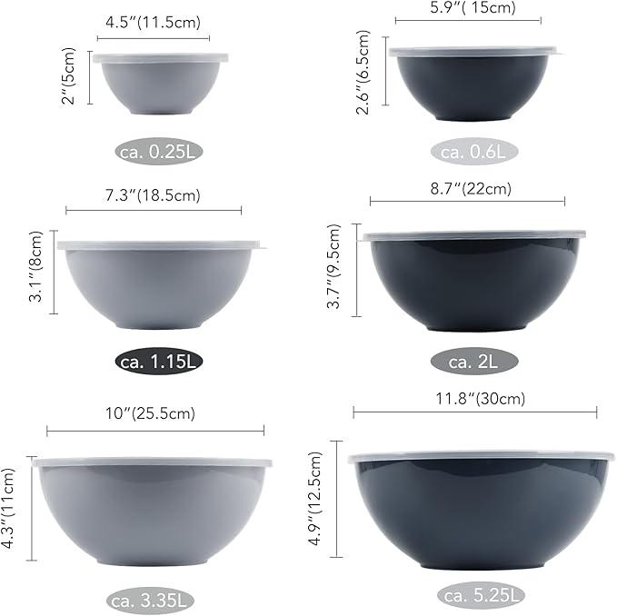 BoxedHome BPA Free Plastic Round Mixing Bowl with Lids, 12 Pack Nesting Bowls with Lids Set, Microwave and Dishwasher Safe Prep & Serving Bowls Great for Mixing, Baking, Serving (Haze Blue, 12pcs) - Image 3