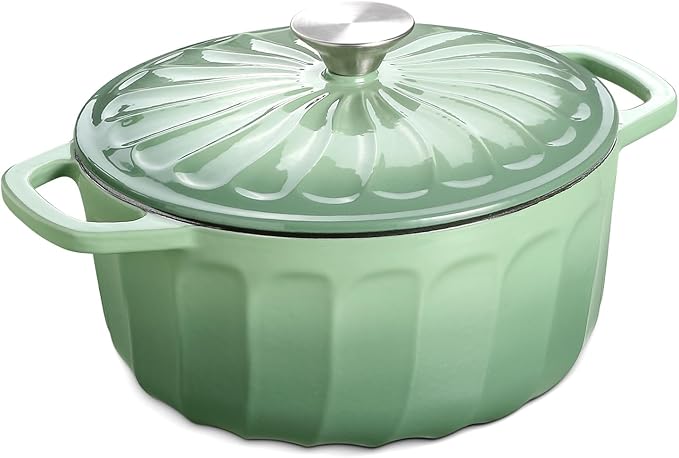 Enameled Cast Iron Dutch Oven with Lid, 3 QT Dutch Oven Pot for Bread Baking, Heavy Duty Cast Iron Pot for Braising, Cook, Bake, Refrigerate Safe across All Cooktops (Pistachio Green,3 QT)