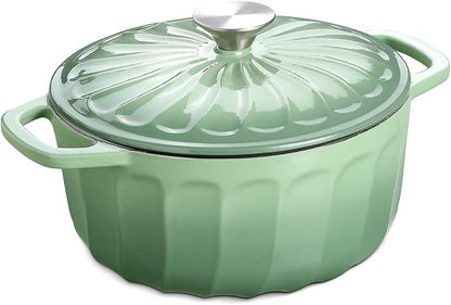 Enameled Cast Iron Dutch Oven with Lid, 3 QT Dutch Oven Pot for Bread Baking, Heavy Duty Cast Iron Pot for Braising, Cook, Bake, Refrigerate Safe across All Cooktops (Pistachio Green,3 QT)
