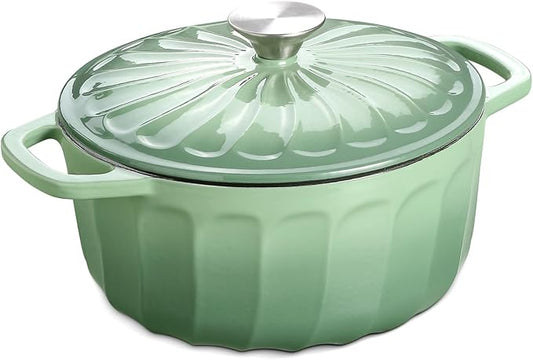 Enameled Cast Iron Dutch Oven with Lid, 3 QT Dutch Oven Pot for Bread Baking, Heavy Duty Cast Iron Pot for Braising, Cook, Bake, Refrigerate Safe across All Cooktops (Pistachio Green,3 QT)