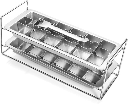 Metal Ice Cube Trays, Stainless Steel Ice Cube Trays, 18-Slot Ice Cube Tray with Easy Release Handle, Detachable Ice Trays for Bars Kitchens Dishwasher, Stainless Steel Ice Cube (2)