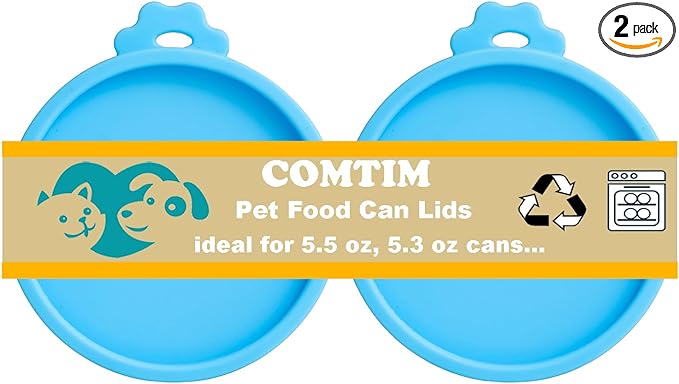 COMTIM Cat Food Can Covers Lids for 5.5 oz Cans, 2 Pack Silicone Cat Food Can Lids for 5.5 oz 5.3 oz Cans...Pet Food Can Covers Reusable Can Toppers Savers for Wet Food