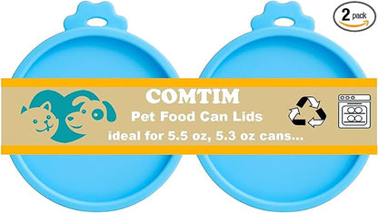 COMTIM Cat Food Can Covers Lids for 5.5 oz Cans, 2 Pack Silicone Cat Food Can Lids for 5.5 oz 5.3 oz Cans...Pet Food Can Covers Reusable Can Toppers Savers for Wet Food