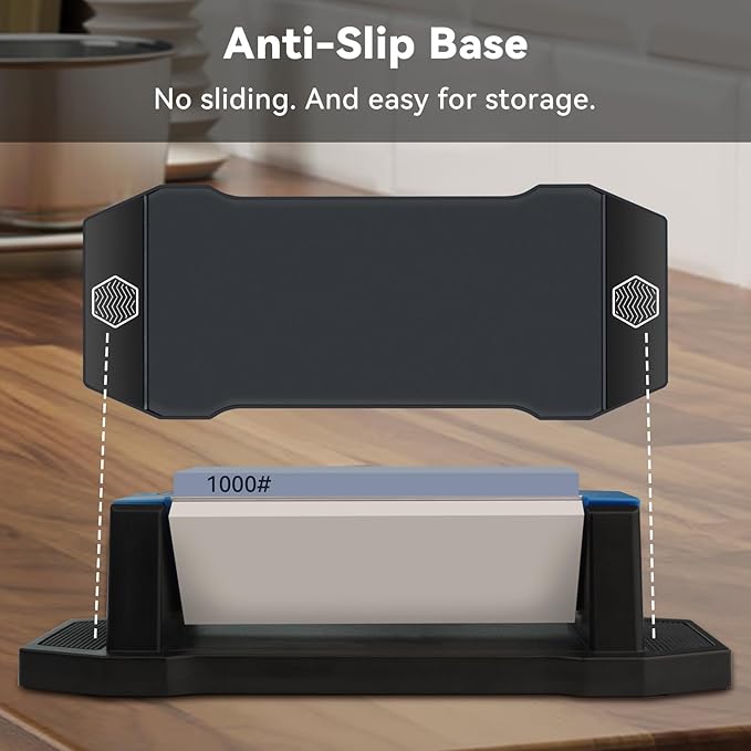 Knife Sharpening Stone,tri stone knife sharpener,3 Sides Grit 400/1000/5000,Whetstone Knife Sharpener with Non-Slip Base, Angle Guide & Leather Strop, for Kitchen Knives and Pocket Knives - Image 4