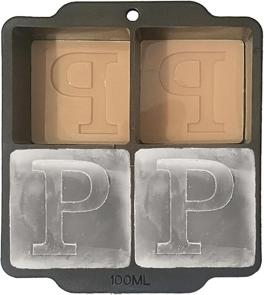 Monogrammed Ice Cubes Mold with Lid, 2 inch Whiskey Ice Cube Tray, Personalized Initials Silicone Cocktail Ice Cube Mold, Wedding Monogram, Thank You Gift, Gifts for Dad (Letter P)