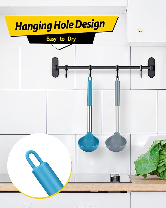 Pack of 2 Ladle Spoon,Silicone Large Spoon for Soup,Non Stick Kitchen Utensils with High Heat Resistant,BPA Free Perfect Kitchen Tools for Cooking, Stirring,Serving Soups (GREY-BLUE) - Image 6