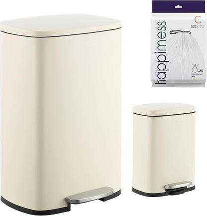 happimess HPM1006F Connor Rectangular 13-Gallon Trash Can with Soft-Close Lid and Free Mini Trash Can, Fingerprint Resistant, Modern, Minimalistic for Home, Kitchen, Office, Bathroom, Limestone Beige by Happimess