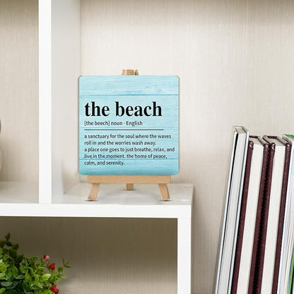 Beach House Decor, Summer Decorations for Home, Rustic the Beach Definition Wood Sign with Easel Home Bathroom Desk Shelf Tabletop Table Decor - Image 5