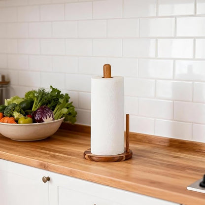 Acacia Wood Paper Towel Holder Countertop, Wooden Paper Towel Holder Thicken Base for Kitchen, Easy to Assemble, Sturdy, Durable, Natural Wood Color - Image 5