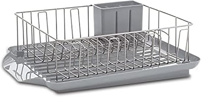 Farberware Classic 3-Piece Dish Drying Rack Set for Kitchen Counter, Gray - Rust-Resistant Wires, Self-Draining Board, Flatware Caddy, Non-Slip Feet by Farberware