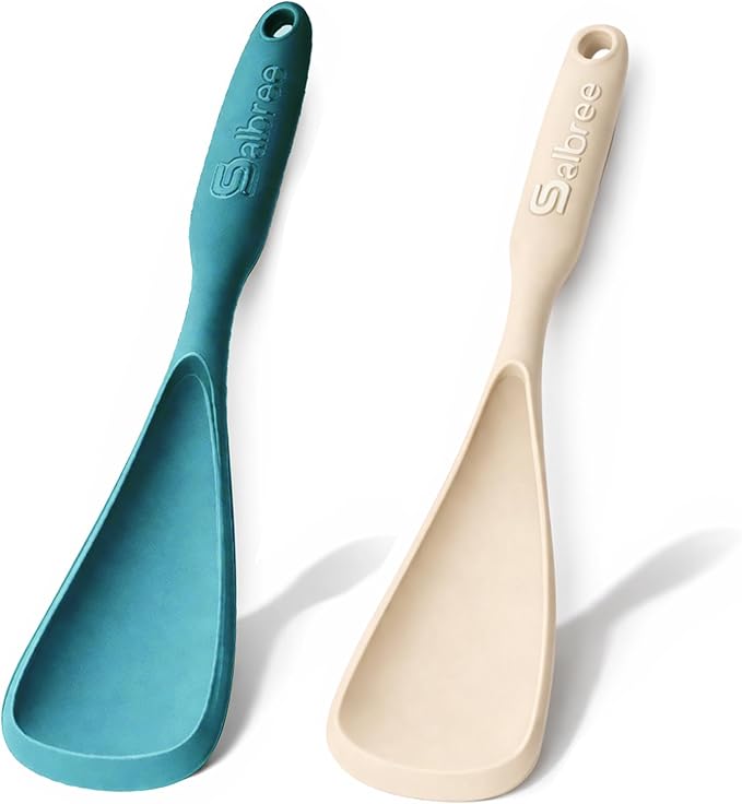 Silicone Spoon Spatula for Cooking - Multifunction Scoop Spatula Spoonula - Heat Resistant Cooking Spoon for Nonstick Cookware - Large Silicone Kitchen Spoon - Seamless Design (Teal/Khaki,2pcs) by salbree