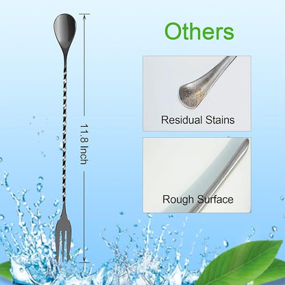 BRIOUT 2 Pcs Bar Spoon, 12 Inches Long Handle Drink Stirrer, Stainless Steel Bar Cocktail Mixing Spoons with Double Ended Design for Stirring, Black - Image 2