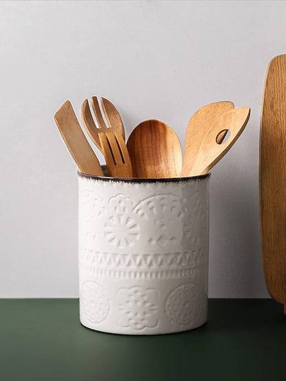 DOWAN 7.2" Kitchen Utensil Holder, Extra Large Farmhouse Utensil Holders for Countertop, Ceramic Utensil Crock, Anti Slip Cork Bottom - Image 4