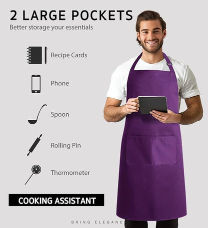 Syntus Apron for Men Women, Adjustable Cooking Kitchen Chef Aprons with 2 Pockets, Cotton/Polycotton/Polyester - Image 4
