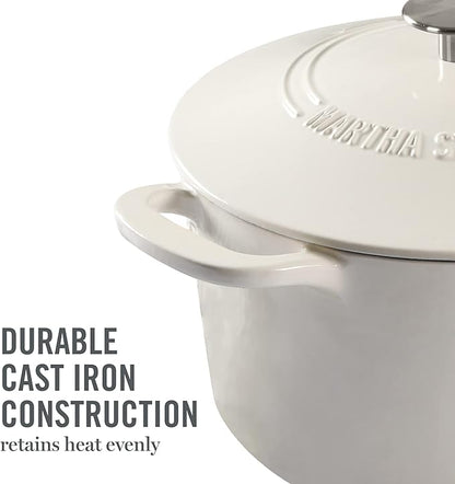 MARTHA STEWART Gatwick 7-Quart Enamel Cast Iron Dutch Oven – Linen Color with Silver Knob – Durable Heavy-Duty Dutch Oven for Slow Cooking and Braising - Image 6