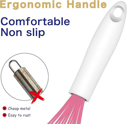 OYV Pink Silicone Whisk, Sealed Waterproof Design Set of 3, Professional Kitchen Whisks for Cooking Non-Scratch, Silicone&Stainless Steel Whisk, Heat Resistant 480°F Rubber wisk, BPA free - Image 5