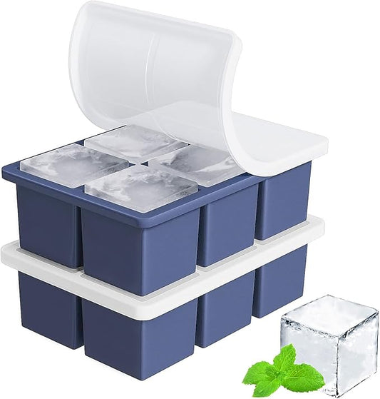 Large Ice Cube Tray for Whiskey: FDDBI Silicone Ice Cube Trays with Lid - 2Pack Big Square Old Fashioned Ice Cube Maker for Cocktail - 2inch Huge Cubed Ice Trays for Whisky by FDDBI