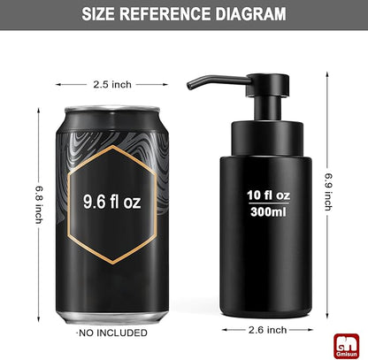 GMISUN Foaming Soap Dispenser, 10 Fl oz/300 ml Matte Black Glass Foaming Hand Soap Dispenser, 2Pcs Hand Soap Dispensers for Bathroom & Kitchen, Refillable Foam Soap Pump Bottle with Waterproof Labels