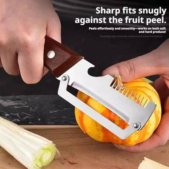 2PCS 3-in-1 Multifunctional Vegetable Peeler, Multifunctional Stainless Steel Peeler, Zero Snag Wooden Peeler, with Bottle Opener & Green Onion Comb Teeth, Kitchen Peeling Tool ﻿ - Image 4