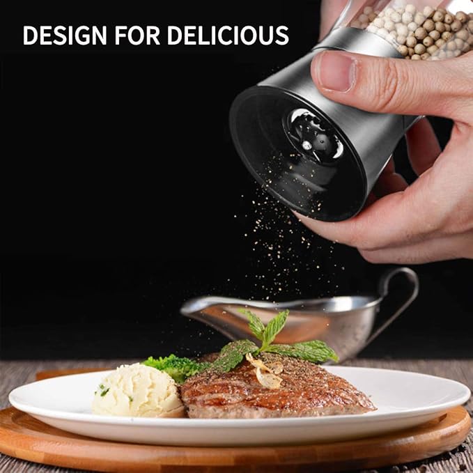 Mincham Manual Salt or Pepper Grinder for Professional Chef, Best Spice Mill with Stainless Steel Cap, Ceramic Blades and Adjustable Coarseness, Refillable Glass Body with 6OZ Capacity - Image 6