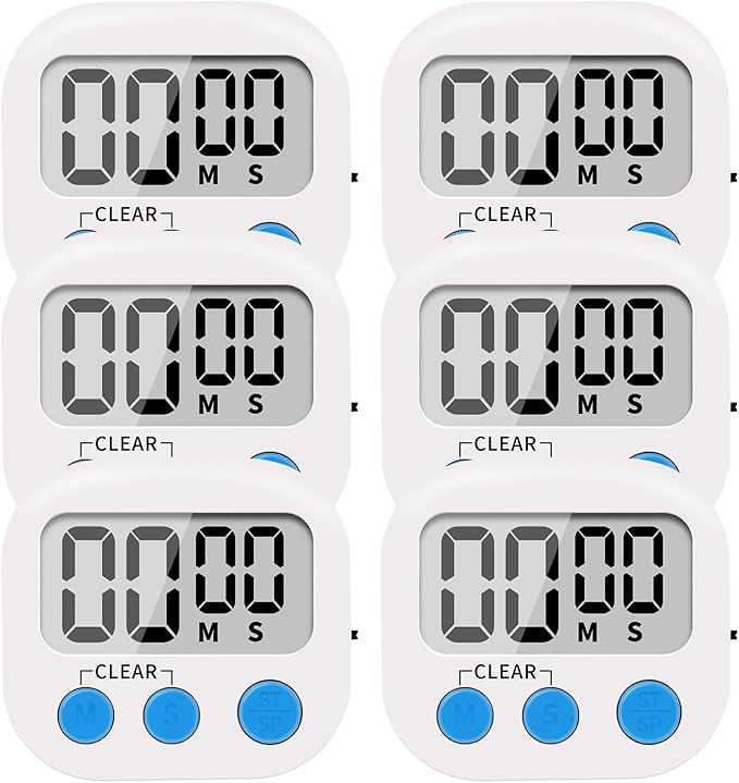 LinkDm 6 Pack Small Digital Kitchen Timer Magnetic Back and ON/Off Switch,Minute Second Count Up Countdown, White by LinkDm