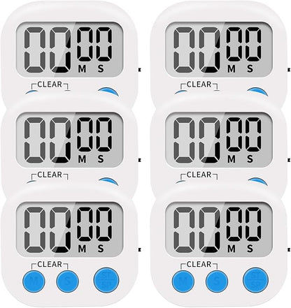 LinkDm 6 Pack Small Digital Kitchen Timer Magnetic Back and ON/Off Switch,Minute Second Count Up Countdown, White by LinkDm