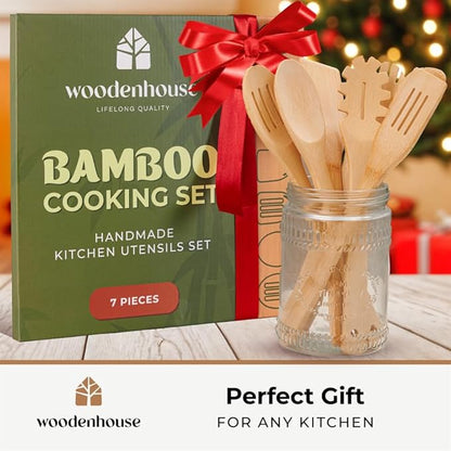 Wooden Utensil Set, Bamboo Utensils – 7 PCs Wood Spoons for Cooking, Easy to Clean, Sturdy, Lightweight & Heat Resistant - Image 2