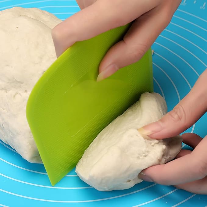 Suanyok Dough Scraper Bowl Scraper Bread Cream Cake Pizza Cutter Bench Scraper- Flexible Plastic Multi-Function Kitchen tools, 2 Piece White-Green - Image 2