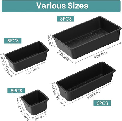 WOWBOX 25 PCS Plastic Drawer Organizer Set, Desk Drawer Divider Organizers and Storage Bins for Makeup, Jewelry, Gadgets for Kitchen, Bedroom, Bathroom, Office, Deep Black - Image 2