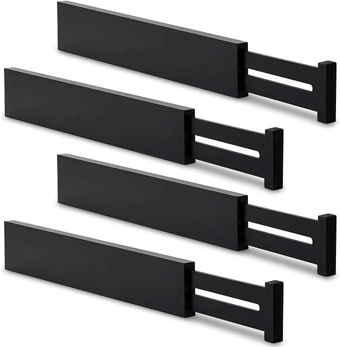 Utoplike 4 pcs Bamboo Kitchen Drawer Dividers Large, Adjustable Black Drawer Organizers, Spring Loaded, Works in Kitchen, Dresser, Bathroom, Bedroom, Drawer, Desk, 2.4" H by Utoplike