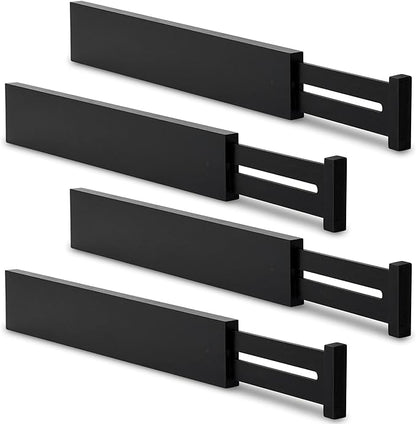 Utoplike 4 pcs Bamboo Kitchen Drawer Dividers Large, Adjustable Black Drawer Organizers, Spring Loaded, Works in Kitchen, Dresser, Bathroom, Bedroom, Drawer, Desk, 2.4" H by Utoplike