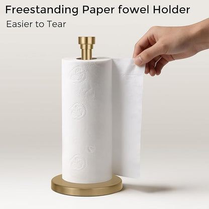 Warm Gold Paper Towel Holder Countertop, Freestanding Paper Towel Stand with Weighted Non-Slip Base, Easy Assembly, Unique Decorative End Cap for Kitchen and Bathroom - Image 7