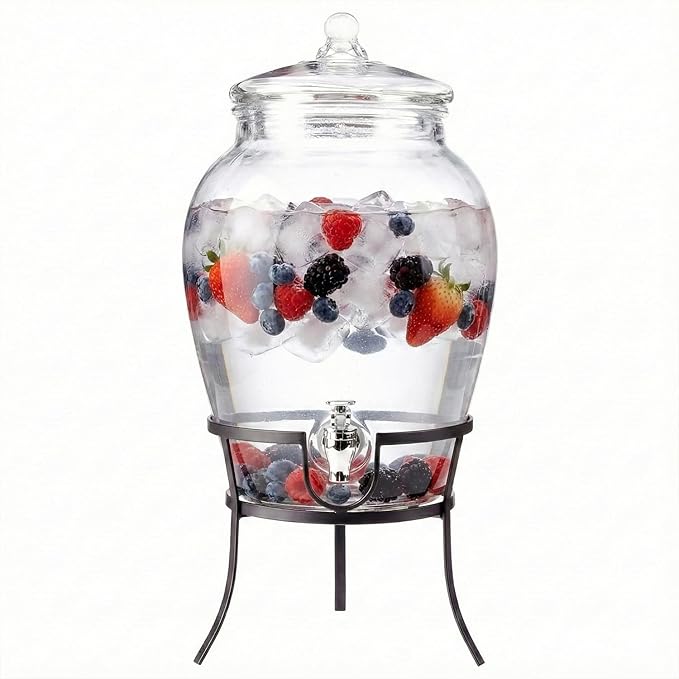 Style Setter Beverage Dispenser Cold Drink Dispenser Glass Jug, Metal Stand & Leak-Proof Acrylic Spigot Great for Parties, Weddings & More (With Metal Rack) by Stylesetter