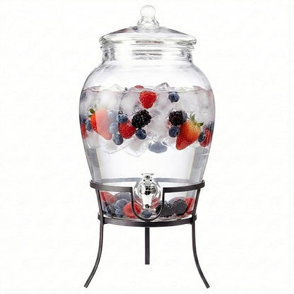 Style Setter Beverage Dispenser Cold Drink Dispenser Glass Jug, Metal Stand & Leak-Proof Acrylic Spigot Great for Parties, Weddings & More (With Metal Rack) by Stylesetter