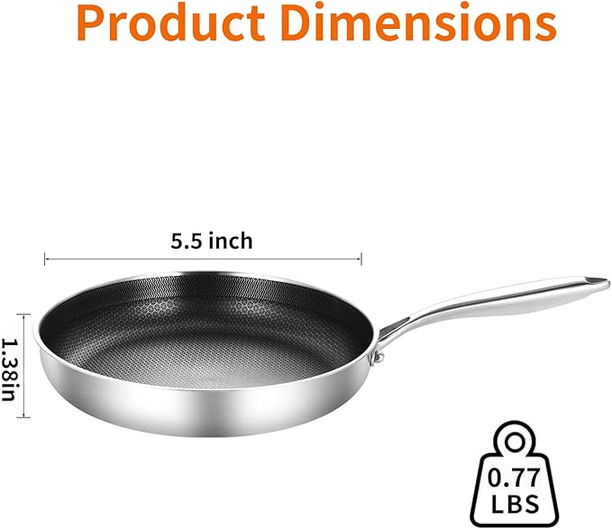 DELARLO 5.5inch Tri-Ply Stainless Steel Omelette Pans, Single Egg Frying Pan Nonstick Ceramic Frying Pan, Small Pan for Steak, Durable Pan, Induction Skillets, Compatible with All Cooktops, Up to 600℉
