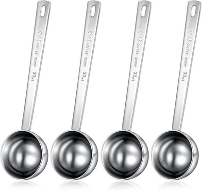 Geiserailie 4 Pcs 2 Tablespoon Scoops with Long Handle, 30 ml Stainless Steel Measuring Spoon for Coffee Milk Fruit Powder, Loose Tea Dry, Spice Jar, Cooking Baking, and Other Dry Goods