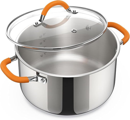 Ciwete Stainless Steel Stock Pot, 5.2 Quart Soup Pot with Lid, Heavy-Duty Thick Bottom Induction Cooking Pot for Pasta, Stew & Simmering, Even Heating, Compatible with All Cooktops, Dishwasher Safe by Ciwete