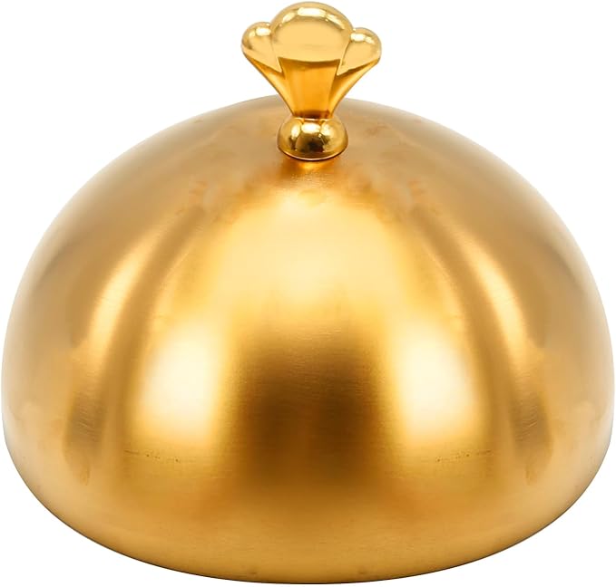 Gold Stainless Steel Food Dome Cover Food Protecting Dome Cover Serving Plate Dish Dome Cake Butter Dessert Cheese Cover for Burgers Restaurant Party (Crown Handle)