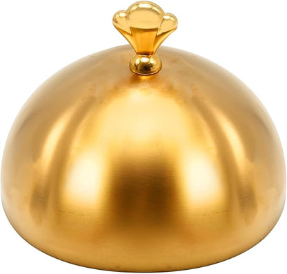 Gold Stainless Steel Food Dome Cover Food Protecting Dome Cover Serving Plate Dish Dome Cake Butter Dessert Cheese Cover for Burgers Restaurant Party (Crown Handle)